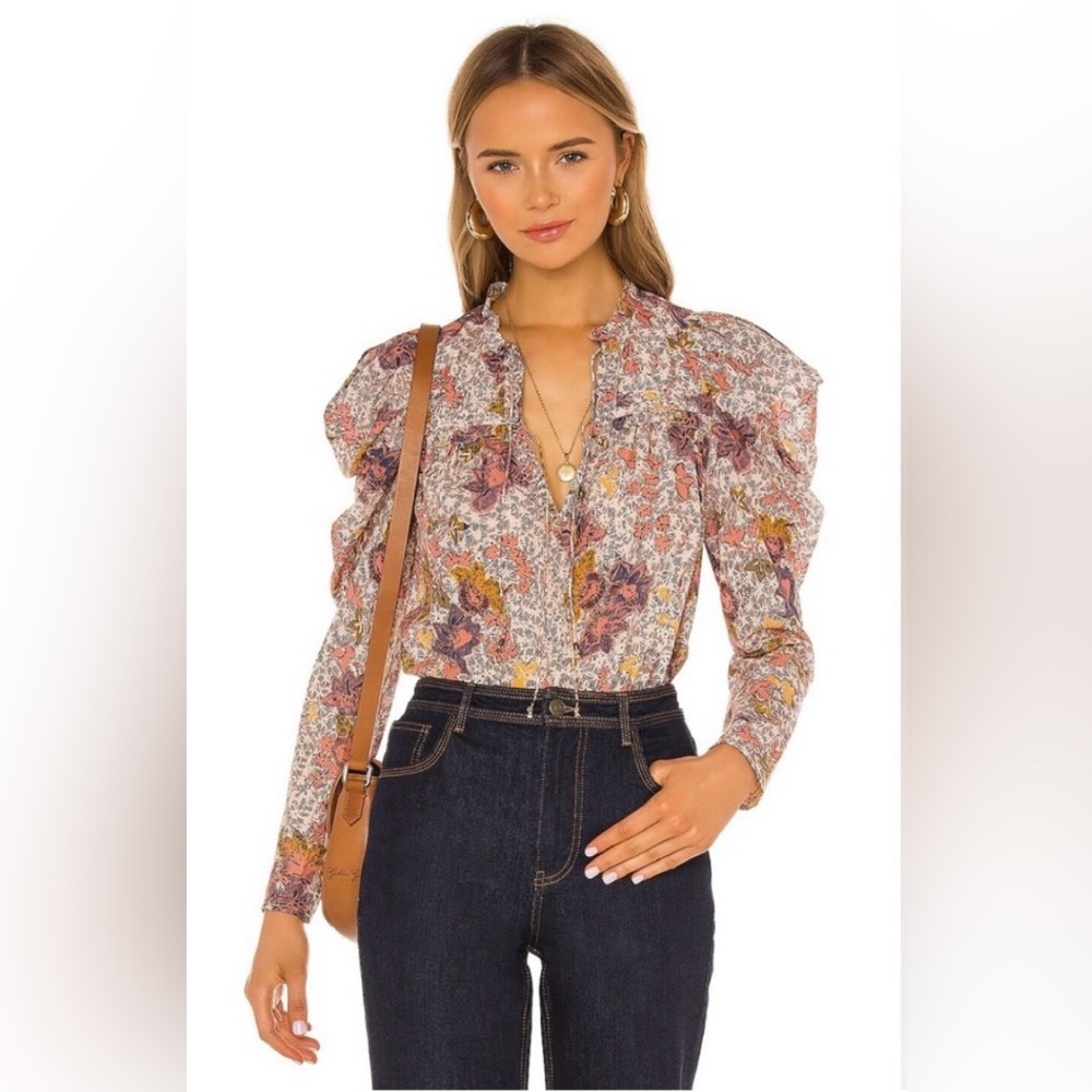 ULLA JOHNSON Remy Puff Sleeve Floral Blouse